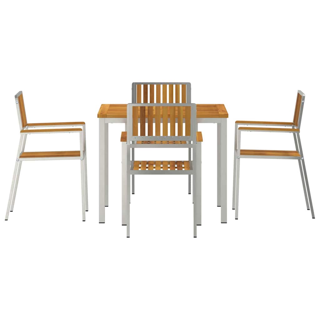 Outdoor Dining Set 5 Pcs Solid Acacia Wood and Stainless Steel