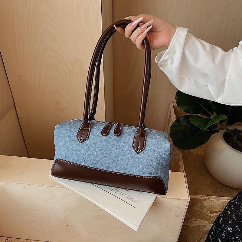Retro Denim Blue Bag Women's New Shoulder Armpit Bag Simple and Fashionable Large-capacity Portable Baguette Bag