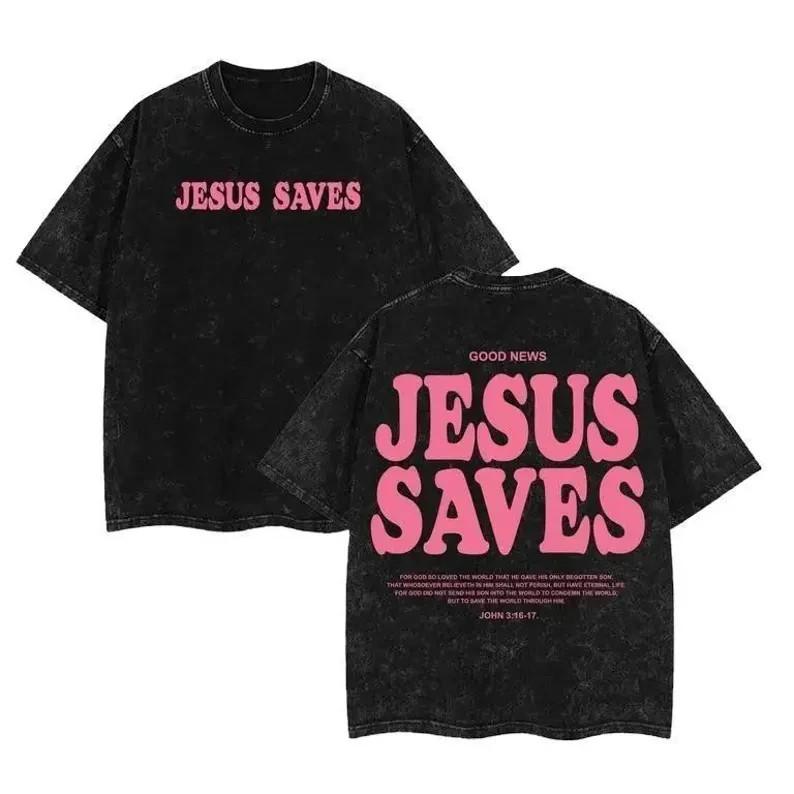 Jesus Saves T-Shirt Christian Faith Graphic Tee Unisex Streetwear S разноцветный