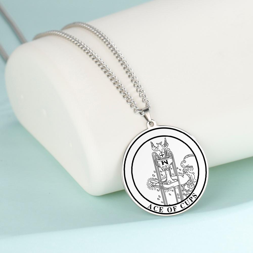 LIKGREAT Gold Color The Cups Tarot Necklace Men Stainless Steel Jewelry Minor Arcana Talisman Pendant Lucky Amulet Birthday Gift
