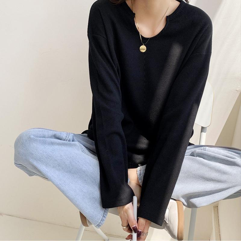 Ocazional, vafre, carouri, tricouri pentru femei, primăvară, vară, mâneci întregi, cu decolteu în V, tricouri pentru femei, maiuri