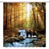 Rustic Bear Shower Curtain Farmhouse Lake Cabin Fall Autumn Forest Natural Scenery Outdoor Animals Hunting Wildlife Camping Vintage Country Lodge