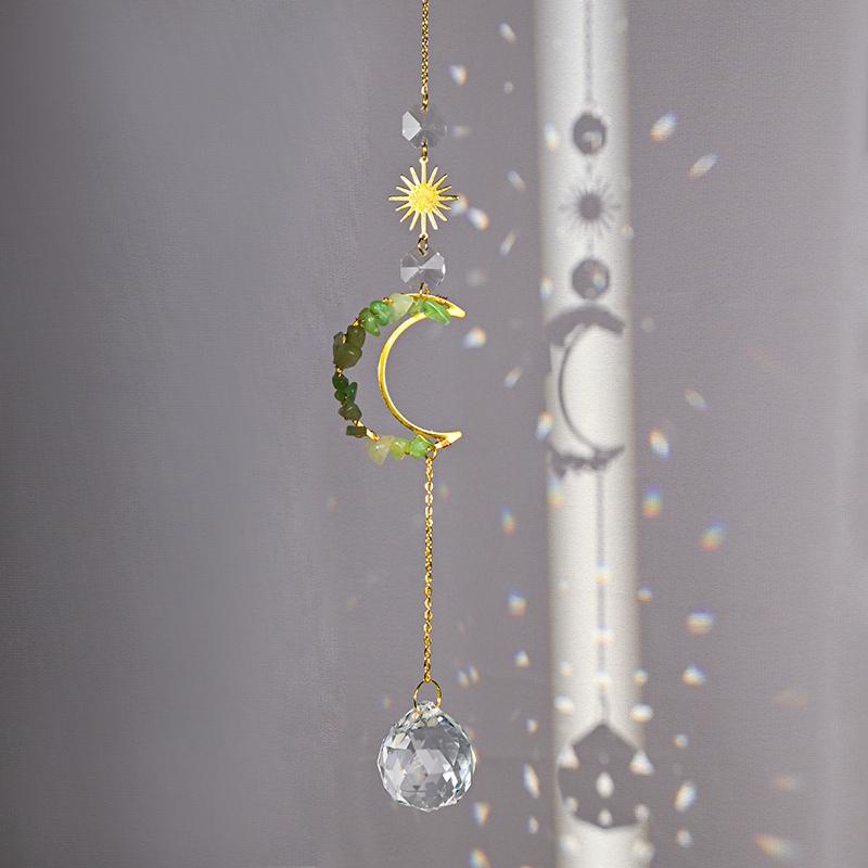 Suncatcher Crystal Rainbow Chaser Wind Chimes Moon Sun Catcher Glass Prism Outdoor Window Decor Home Garden Car Hanging Pendants