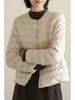 Women's Lightweight White Goose Down Short Puffer Jacket - Warm, Trendy, Chenille Round Neck for Autumn/Winter.