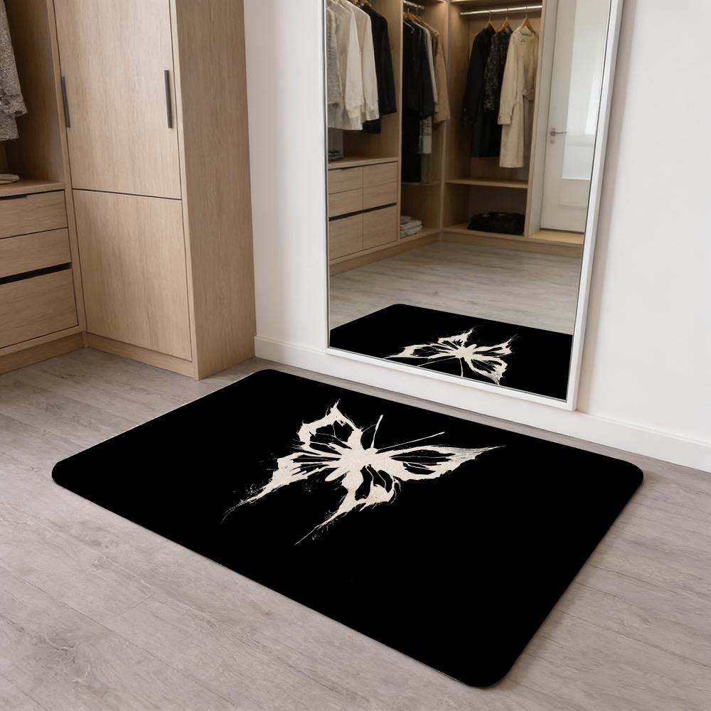 Butterflies and Moths Floor Mat Washable Absorbent Flannel Door Mat Non-Slip Indoor Floor Carpet