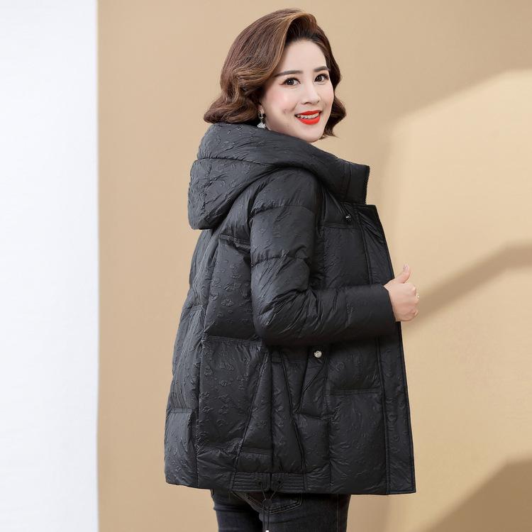 New Mother Winter Down Jacket Fashionable Middle-aged and Elderly Women's Clothing 40 Years Old 50 Fashionable Hooded White Duck Down Jacket