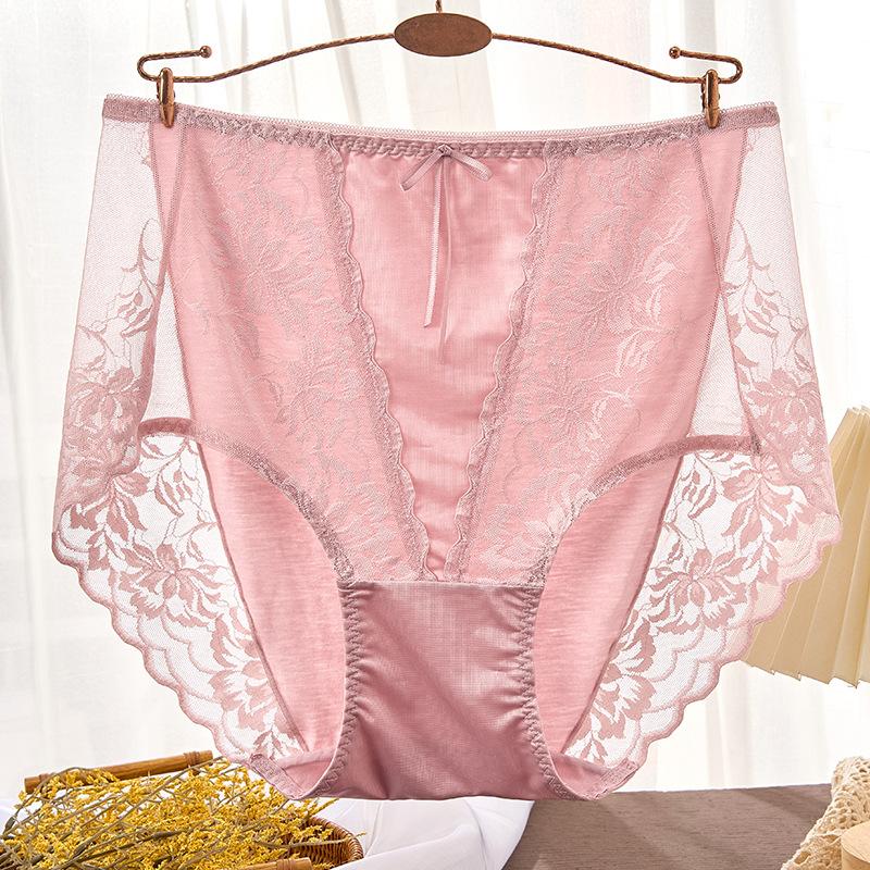 Plus Size Sexy Lace Seamless Panties High-Rised Mesh Briefs Soft Breathable Underpants Lightweight Underwear