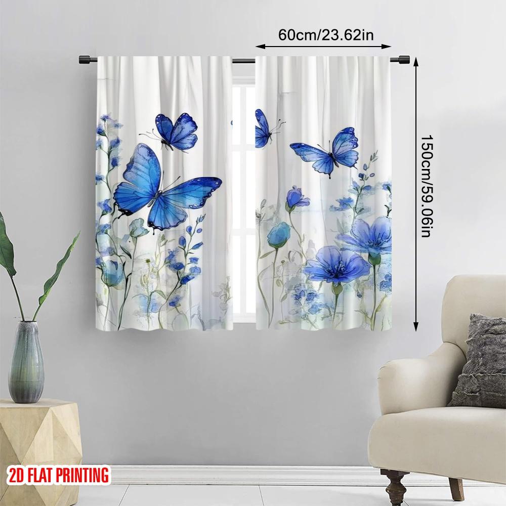 2 szt., druk płaski 2D Kreatywne zasłony Błękitny motyl Błogość Wszechstronny Trwały Poliester (bez pręta) Idealny na wszystkie pory roku