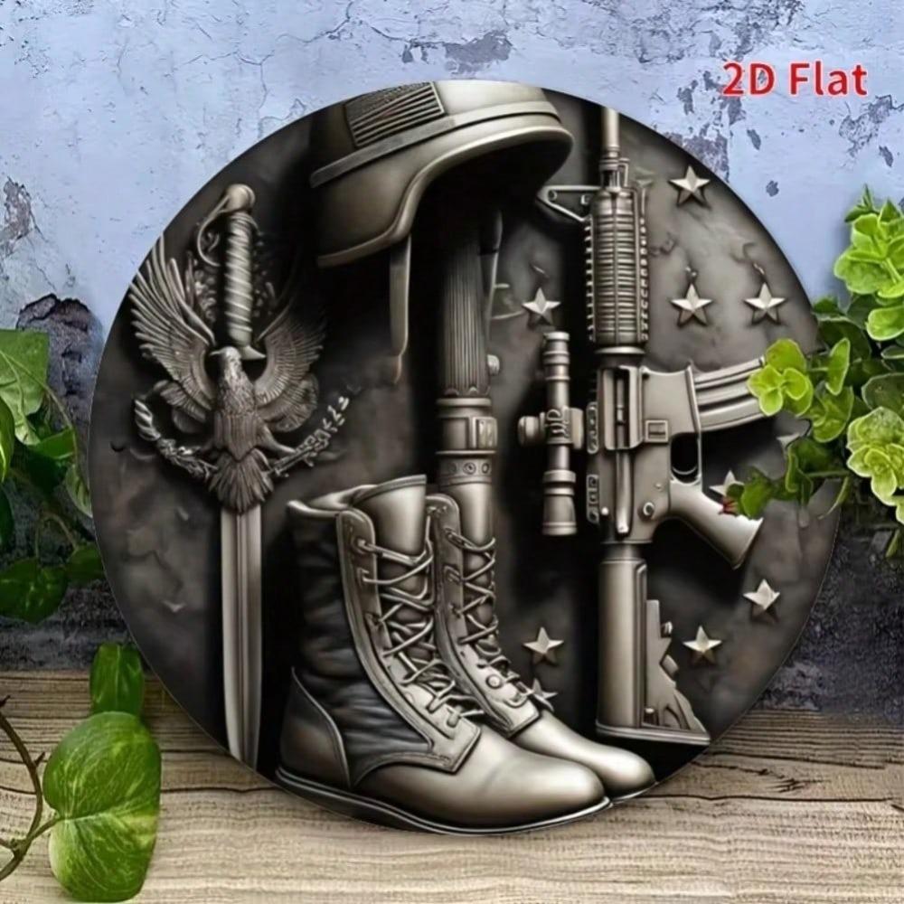 Military Patriotic Wall Art Eagle Rifle Star Aluminum Metal Decor for Home Bar Room