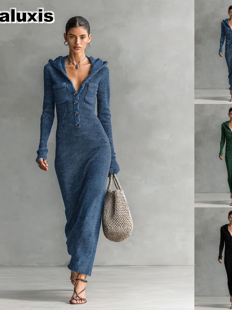 Autumn New Style Women Slim Fit Bodycon Halter Hoodie Knit Sweater Dress