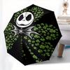 1 Automatischer Öffnungs-Schirm mit Jack Skellington und Kleeblatt-Motiv, Bunt, 8 Speichen, Tragbar, für Damen und Herren, Ein Kompakter Begleiter für den Weg zur Arbeit, Geeignet für D