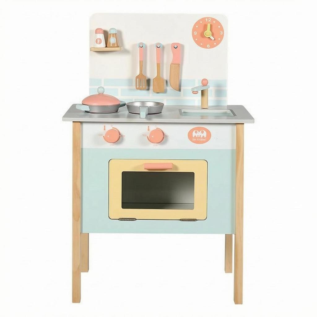 Wooden Play Kitchen Freestanding Toy Set Utensil Accessories Young Cooks Playset Blue