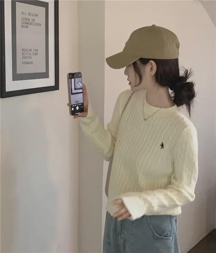 Women's Off-White College-Style Thick Embroidered Knit Sweater, Autumn/Winter Design