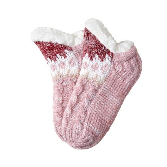 Knitted Slipper Socks Fluffy Winter Ankle Socks with Grips Non Indoor Warm Socks Slip Low Cut