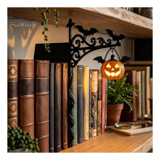 Bat Shaped Decorations Library Lantern, Mini Decorative Bookshelf Lamp, Spooky Pumpkin Ghost Hat Reading Nook Atmosphere Lights for Study LED