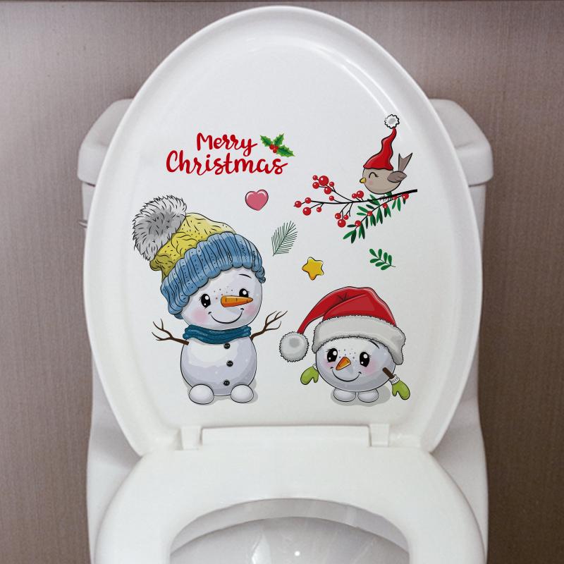 Chaussette Chien Impermeable Ppmter Dessin Animé Autocollant De Toilettes De Noël Nouveauté Étanche En Vinyle De Décalage En Vinyle Chien Santa Elk Sticker Mural WC Saut Stickers Noel Mural