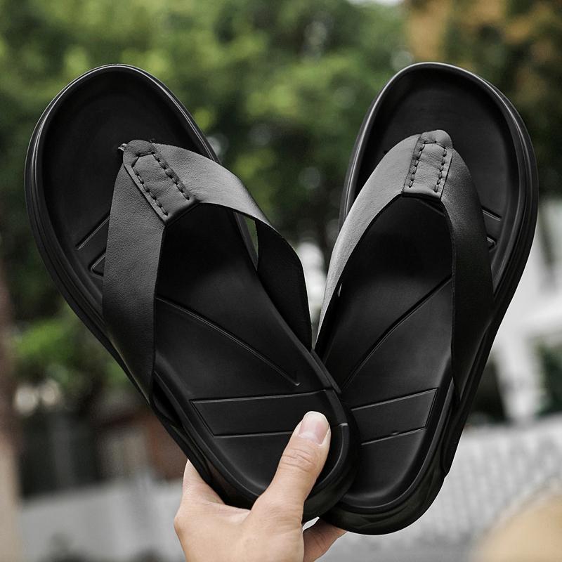 Fashion Stylish Non-Slip Real Leather Men Slippers Simple Sandals Lightweight Man Half Drag Quick Dry Men Flip Flops Outdoor Beach Shoes
