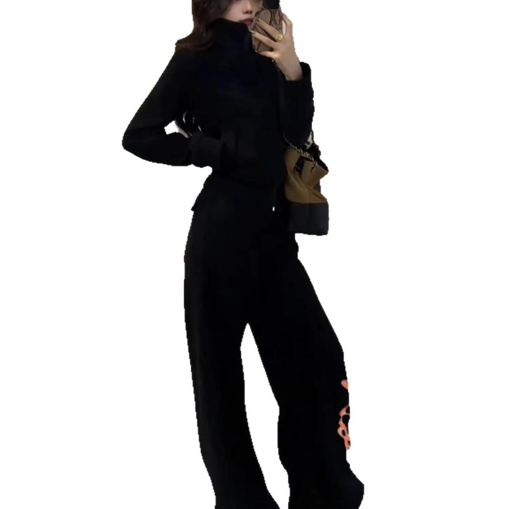 Women's Fleece-Lined Two-Piece Sports Suit - Thickened Stand Collar Cardigan & Wide-Leg Pants for Autumn & Winter