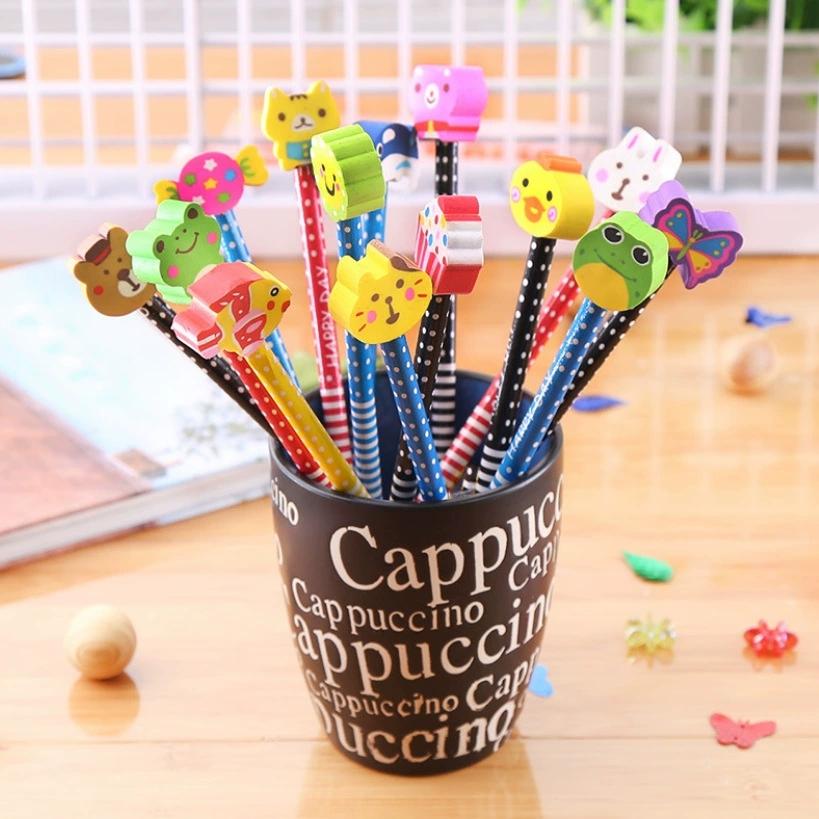3/6/12PCS Cute Cartoon Animals Pencils with Eraser Creative Children Gift Stationery School Office Supplies