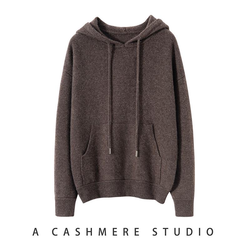 Women's Hooded Cashmere Sweater - 2026 Autumn/Winter, Warm Base Layer, Gentle Style, Loose Fit, Solid Color