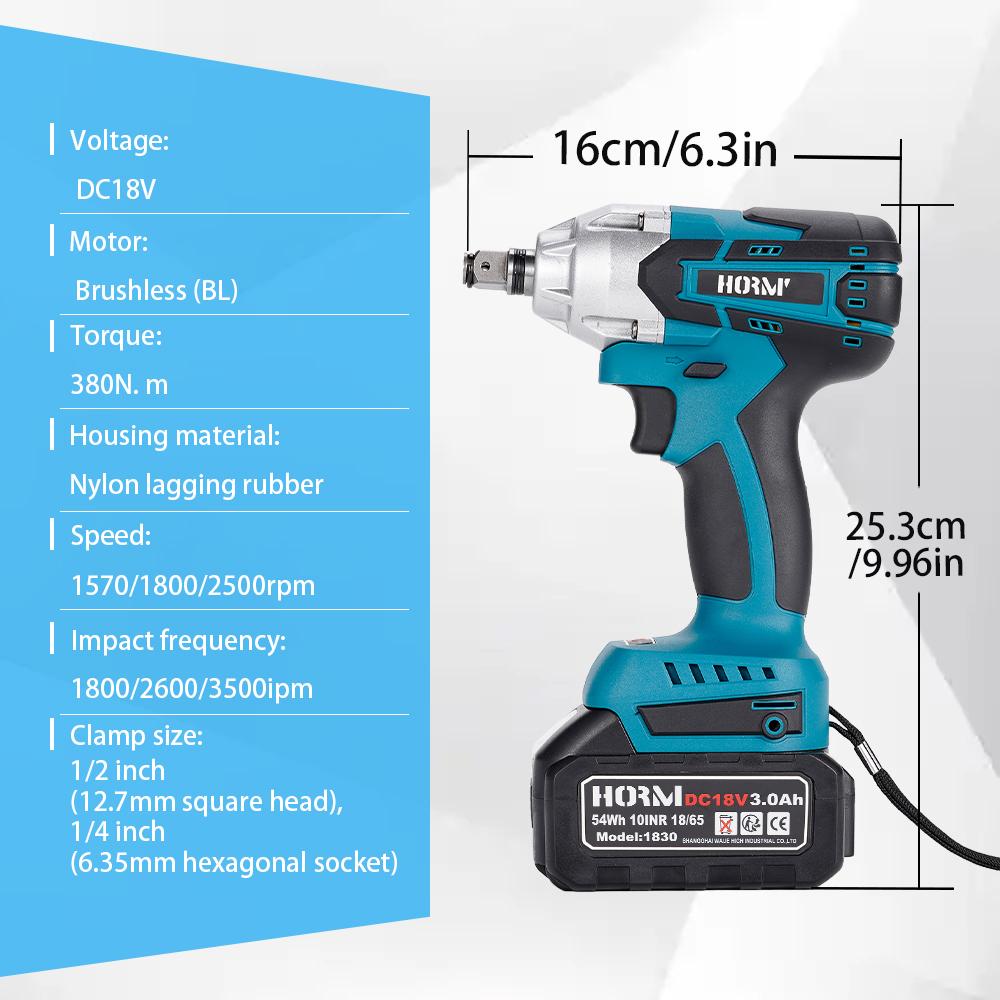 1/2 Inch Brushless Electric Impact Wrench 380 N.m Cordless Screwdriver Compatible Electric Wrench Power Tools For Makita Battery
