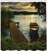 Lake Sunset Shower Curtain with Hooks – Wooden Dock & Rowboat, Golden Sunbeams, Romantic Evening Nature Scene