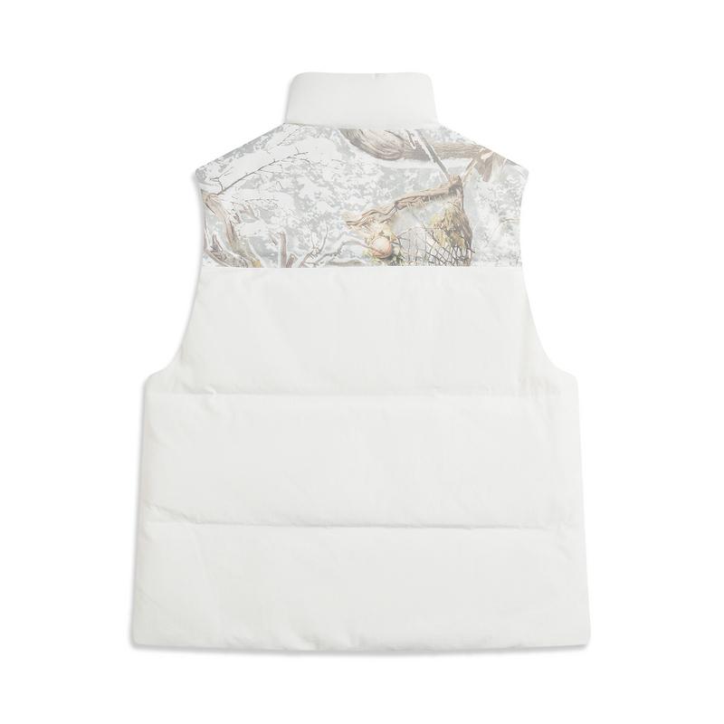 Li Ning Fitness Series Printed Zipper Stand Collar Comfortable Breathable Versatile Down Vest Men Vests Standard-White Snow-Camouflage AMRU081-3