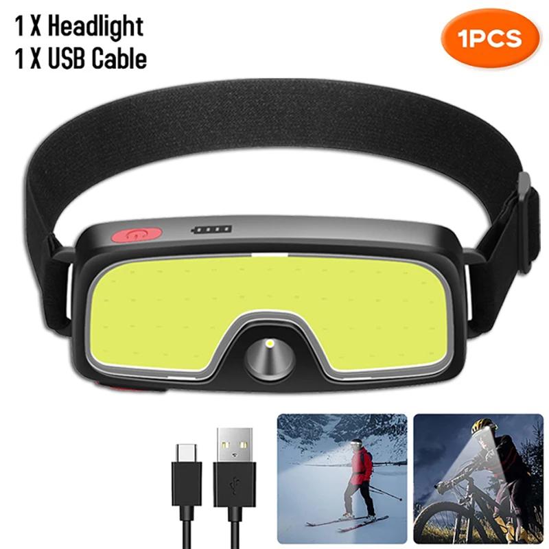 Powerful COB LED Headlamp Built-in Battery Type-c Rechargeable Headlight Outdoor Super Bright Camping Fishing Head Lamp Torch