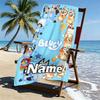 Custom Name Personalized Bluey Print Beach Towel, for Trip Camping Beach Party Home Decor, Birthday Gift for Family & Friends