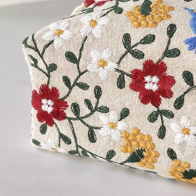 1pcs Floral Embroidered Fabric Tissue Box Decorative Desktop Tissue Organizer for Home Bedroom & Living Room