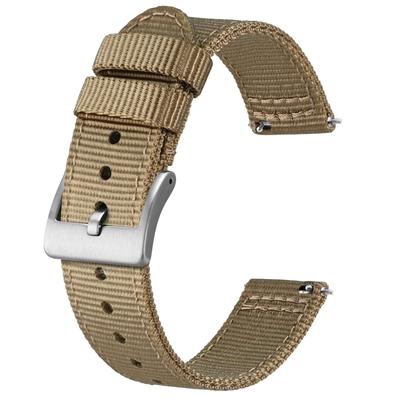 Correa de Nylon Militar para Reloj con Hebilla Cepillada de Liberación Rápida 18mm Caqui Correa de Repuesto [BISONSTRAP] Hebilla de Dos Piezas, Liberación, (Hebilla Plateada)