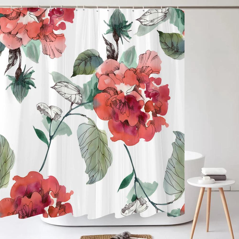 

Elegant Flowers Shower Curtain 3D Print Floral Bathroom Curtain Polyester Bath Curtains Room Decor Curtain Washable With Hooks W60H190(CM)-1 Pcs