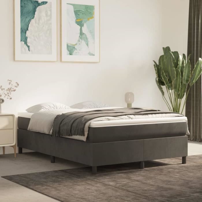 3144676 vidaXL Lit à sommier tapissier et matelas Gris foncé 140x190cm Velours