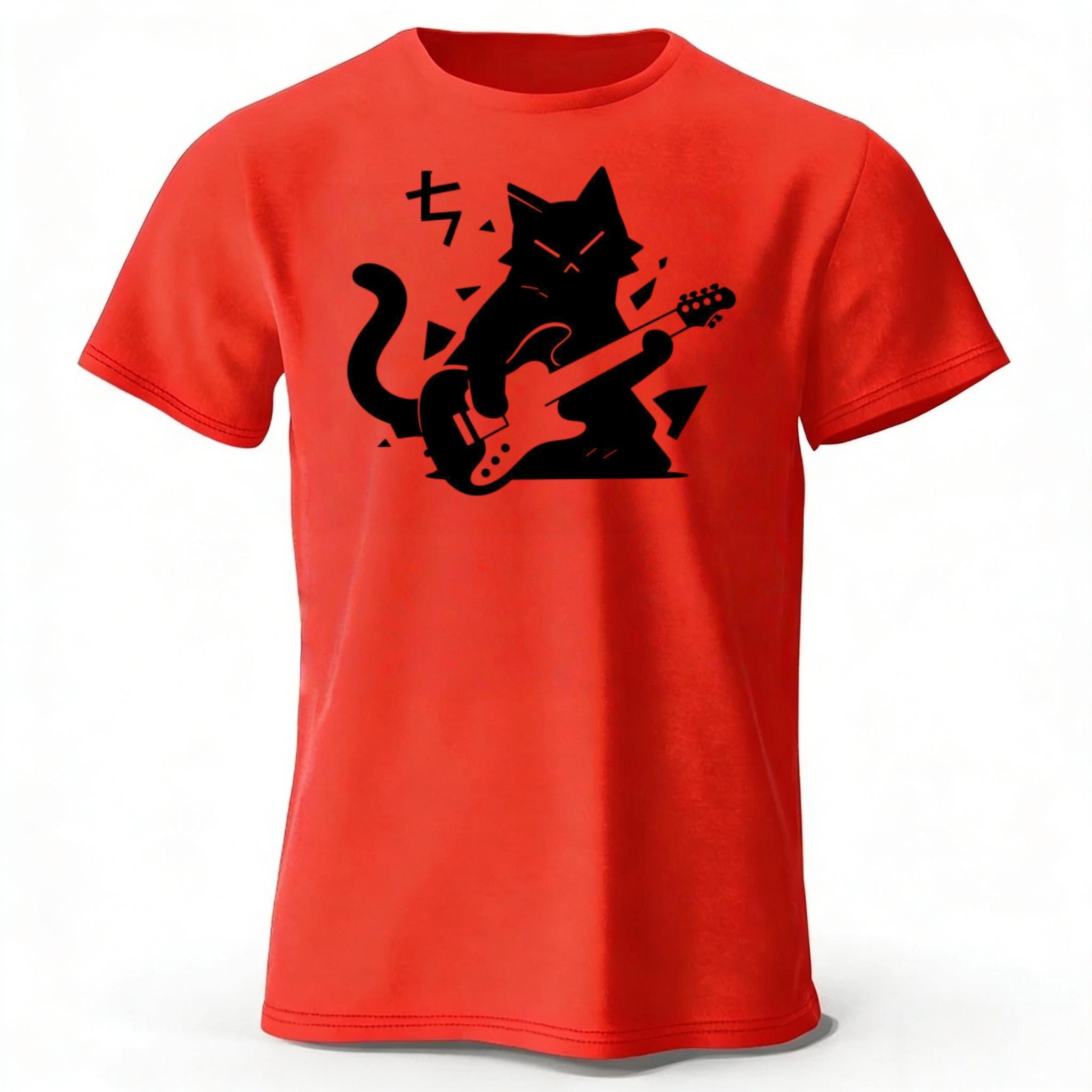 

Rock Cat Creative Printed Cotton Short Sleeves Summer Men s Loose Large Comfortable Sports T-shirt Fashion Casual Tops L красный