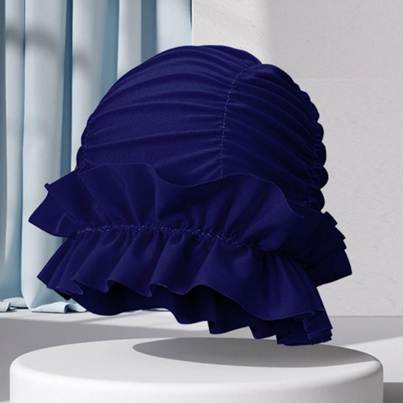 Womens Swim Cap for Long Hair Cute Korean Style Colorful Fabric Design Elegant Beach Photography Hot Spring Swimming Cap