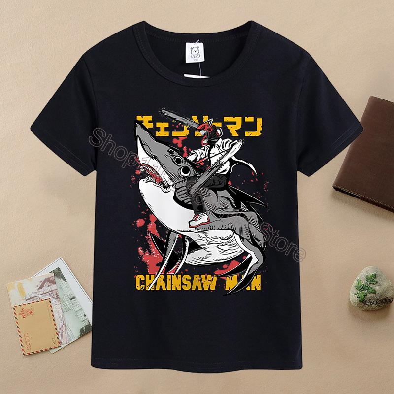 New Chainsaw Man Children T-shirts Anime Character Printed T-shirt Kids Casuals Sports Short Sleeves Tops Baby Boys Clothing