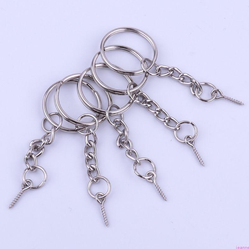 150Pcs Silver Screw Eye Pin Key Chains With Open Jump Ring Chain Extender Eye Pins Split Keyring Jewelry Making Findings