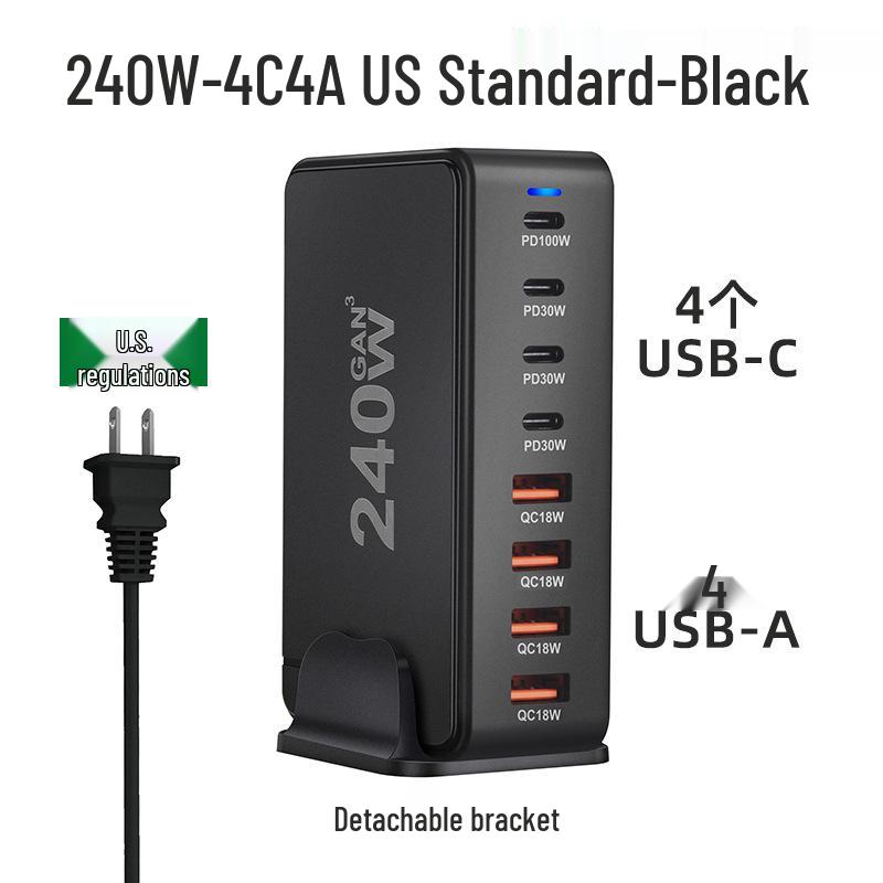 240W GaN PD Multi-Port Charger for Phones and Laptops - High Power Desktop Charging Station