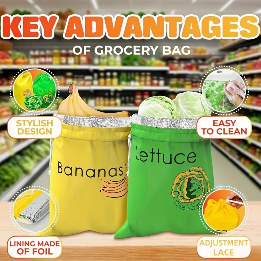 2pcs Banana and Lettuce Fresh-Keeping Bags, Triple-Layer Aluminum Foil Lining with Drawstring Design, Suitable for Refrigerator