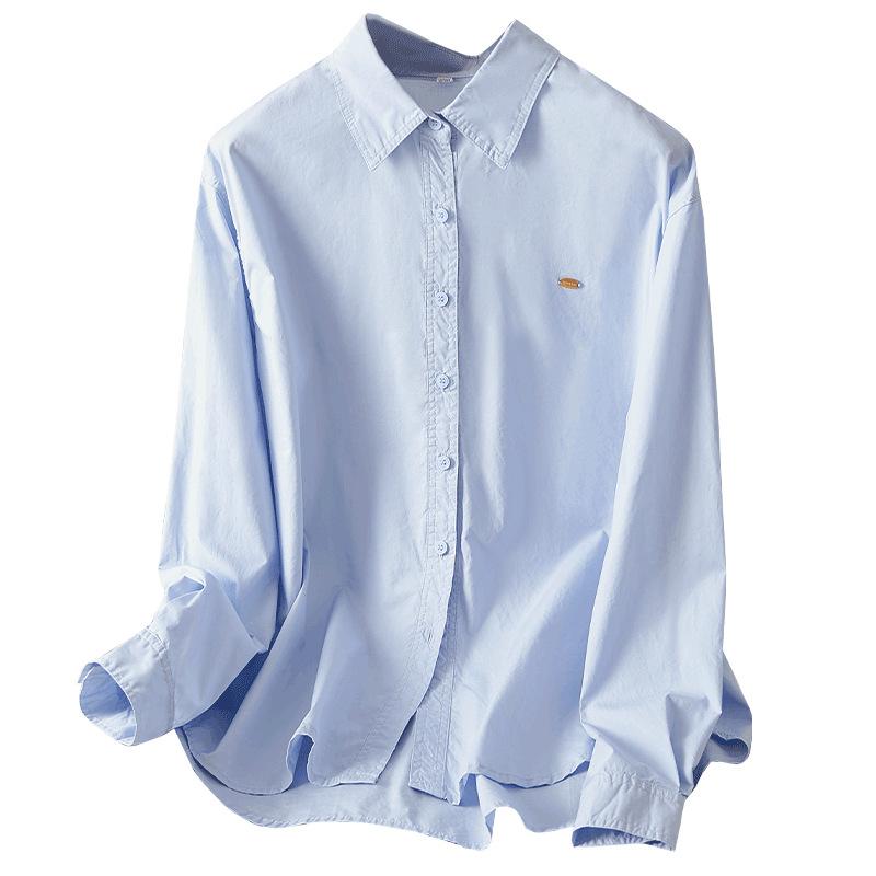 

Design-sensory Lapel French Shirt New Summer Slim Temperament High-end Long-sleeved M синій
