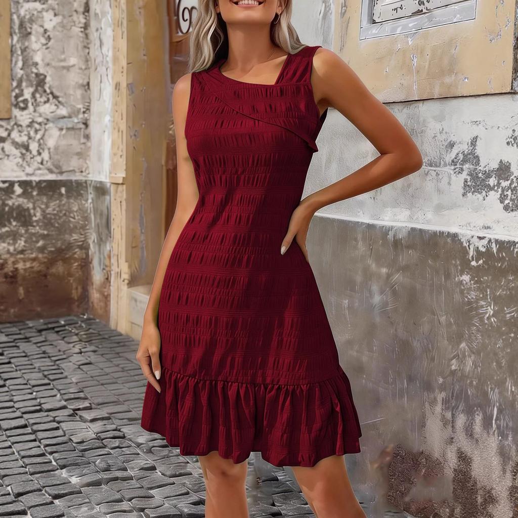 Summer new European and American solid color fashion temperament sleeveless large size women's dress