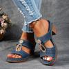 Fashion Women's Summer New Simple and Comfortable High Heels Sandals Rhinestone Decorate Slip On Fish Mouth Chunky Heel Beach Slippers