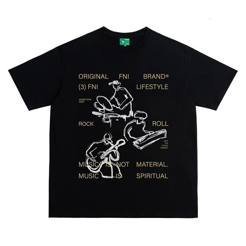 

American Guochao Heavy Cotton (Musical Spirit) Men s and Women s Same T-Shirt American Retro Short Sleeve Top 24 New 4XL