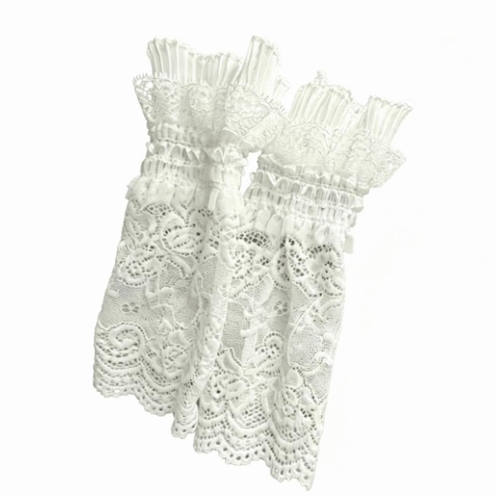 Ruffle Cuffs Fingerless Gloves Lace Trim Wrist Sleeves Sweet Style Lace Arm Sleeves Women белый