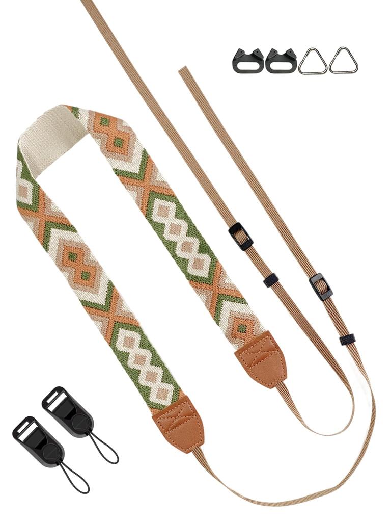 Oumino Camera Compatible with and Mirrorless Embroidered Retro Adjustable Length with Stylish and Cute Strap, Neck/Shoulder Strap, Compact, SLR,