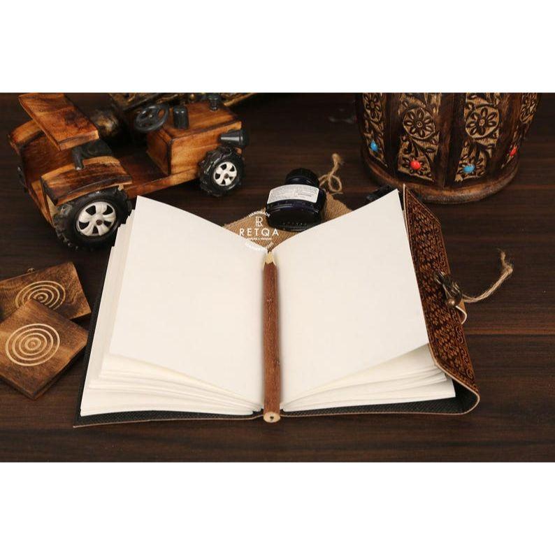 Buy 2, Get 1 FREE! Handcrafted Charcoal Leather Journal – Premium Genuine Leather, Embossed Moon Phase & Lapis Lazuli Stone