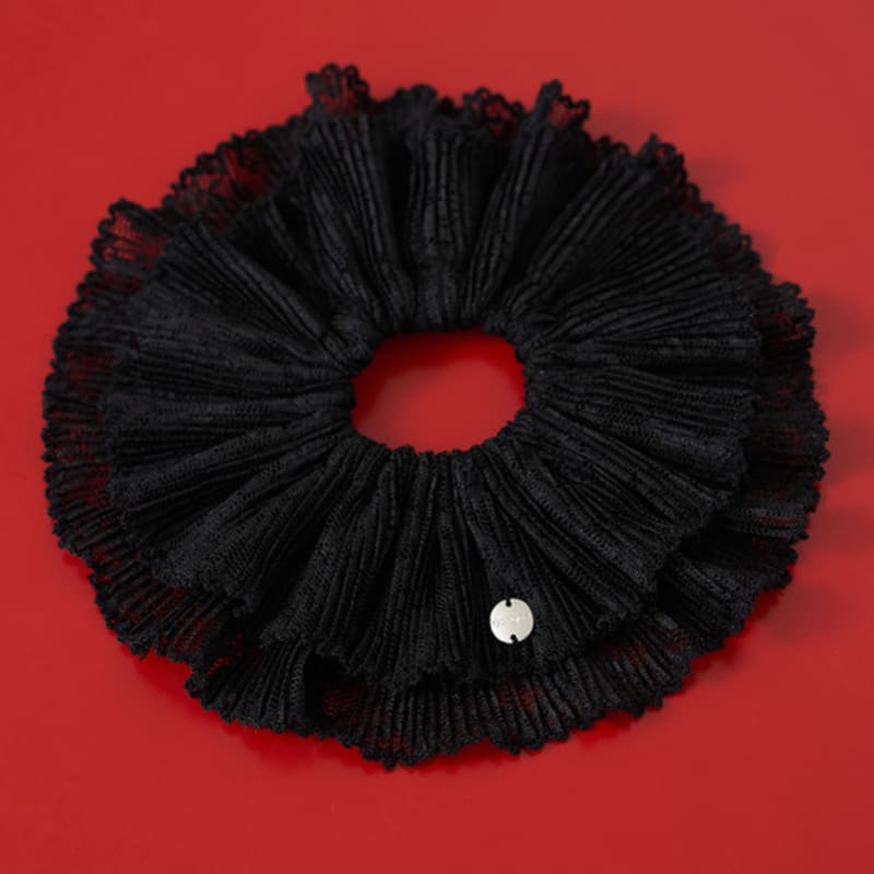 geegee black lace pleats scrunchie - L size