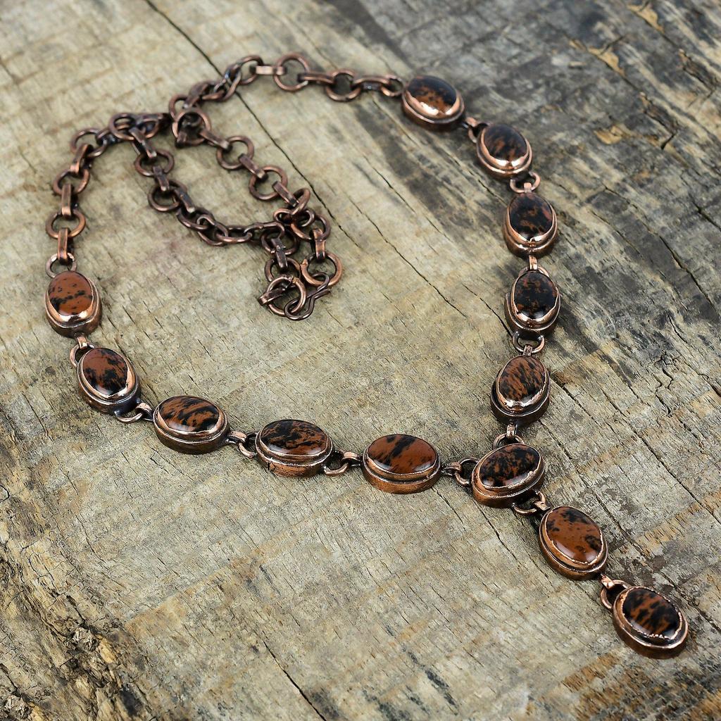 Mahagoni-Obsidian-Halskette elektrogeformte Kupfer-Edelstein-Halskette verstellbare Kettenhalskette elektrogeformter handgefertigter Schmuck Jubiläumsgeschenke