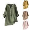 Women's Solid Color Long Sleeve Shirt with Stand Up Collar Casual Loose Blouse Button Down Tops