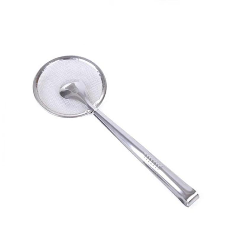 2 in 1 Stainless Steel Oil Strainer Spoon Clip - Kitchen Filter Gadget for Fried Food French Fryer Drain Tool Cooking Accessory